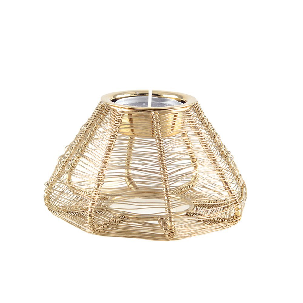Conical candle holder golden wire 11x11x6cm - CozyVibe.eu